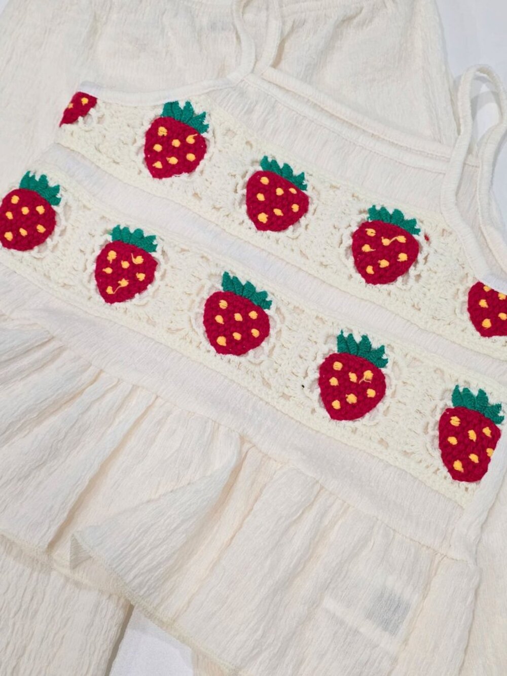Shein ✦ Crochet Tank & Ruffle Pants Set ✦ Apricot Strawberry 2‑Piece 5Y NWT - Picture 7 of 9